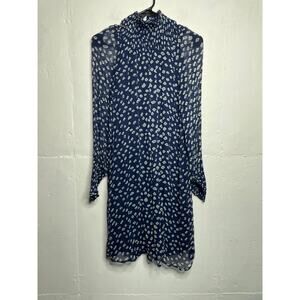 Velvet by Graham & Spencer Lisette Iman Printed Chiffon Dress Navy Blue Small